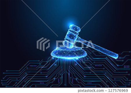 AI ethics and justice concept with judge gavel and digital circuit board, legal tech vector illustration AI ethics and justice concept with judge gavel and digital circuit board, legal tech vector illustration 127576969