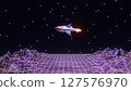 abstract 3d render illustration with cartoon retro rocket in outer space 127576970