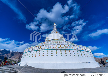Shanti Stupa on a hilltop in Ladakh, India. Shanti Stupa on a hilltop in Ladakh, India. 127577053