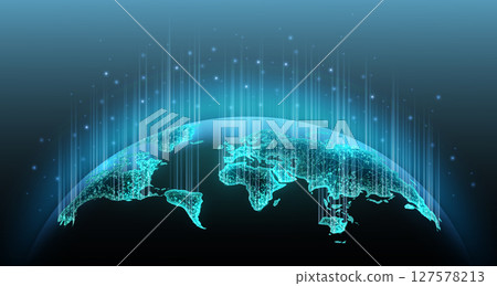 World map on blue background. Earth globe, global network, digital universe. World map on blue background. Earth globe, global network, digital universe. 127578213
