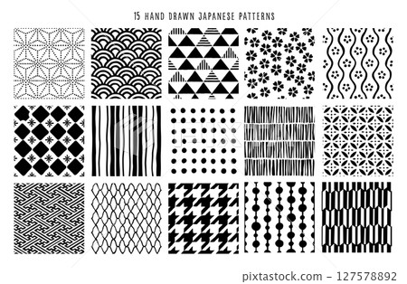 15 kinds of handwritten Japanese pattern seamless patterns 127578892