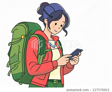 A traveler checking a map on a smartphone A traveler checking a map on a smartphone 127578923