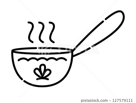 Ladle black and white vector line icon Ladle black and white vector line icon 127579111