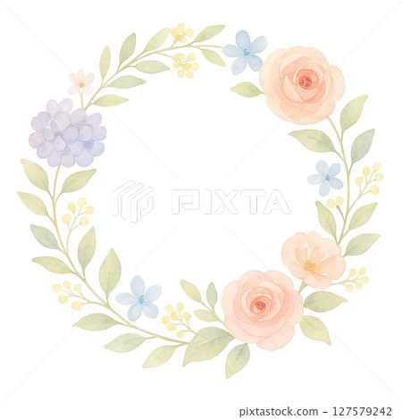 水彩花環框架（圓形花卉裝飾，鏤空 PNG） 127579242