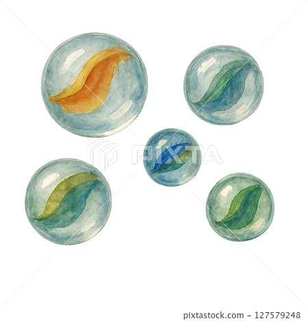 水彩大理石插畫素材（玻璃，透明，復古風格，透明PNG） 127579248