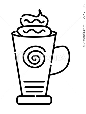 Liquid dessert in a cup black and white vector line illustration 127579249