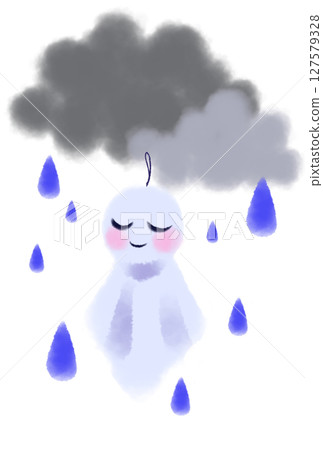 雨雲、水滴和 Teru Teru Bouzu 的插圖 127579328