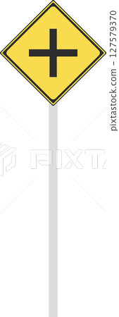 帶有桿標誌的單一插圖 - 十字形道路交叉口 127579370