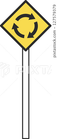 Single illustration of a simple sign with a pole (with roundabout) Single illustration of a simple sign with a pole (with roundabout) 127579379