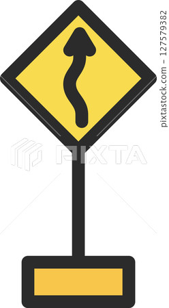 Illustration of a single mini sign with a pole (with zigzag fold) 127579382