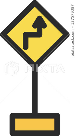 Single illustration of a mini sign with a pole, with back bending 127579387