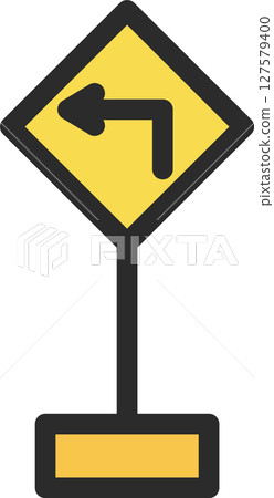 Single illustration of a mini sign with a pole (with bending) Single illustration of a mini sign with a pole (with bending) 127579400