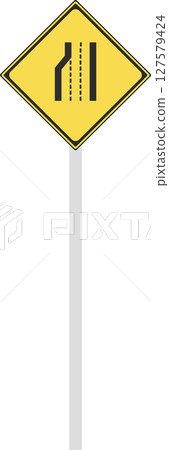 Single illustration of a sign with a pole: Number of lanes reduced Single illustration of a sign with a pole: Number of lanes reduced 127579424