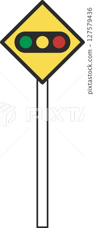 Single illustration of a simple sign with a pole, with traffic lights 127579436
