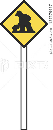 帶有桿子的簡單標誌的單一插圖：道路施工正在進行中 127579457