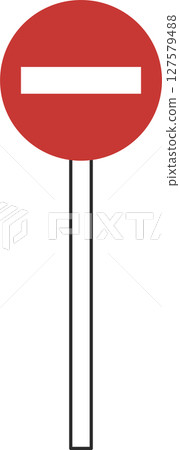 Single illustration of a simple sign with a pole: No entry for vehicles Single illustration of a simple sign with a pole: No entry for vehicles 127579488