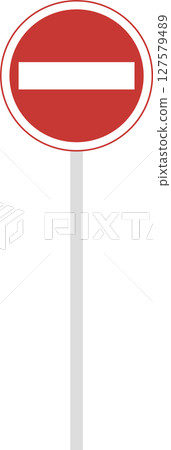 Single illustration of a sign with a pole: No vehicle entry 127579489