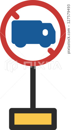 Single illustration of a mini sign with a pole: No entry for large freight vehicles, etc. 127579493