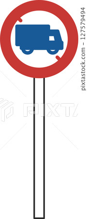 Single illustration of a simple sign with a pole: No entry for large freight vehicles, etc. 127579494