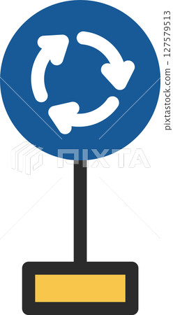 Illustration of a single mini sign with a pole: Right-turn traffic at a circular intersection Illustration of a single mini sign with a pole: Right-turn traffic at a circular intersection 127579513