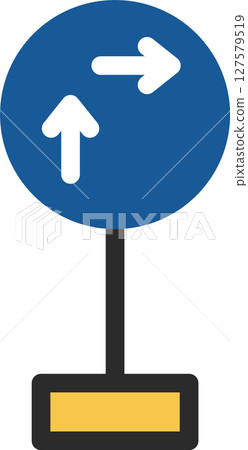 Single illustration of a mini sign with a pole: How to turn right on a regular motorized bicycle (two steps) 127579519