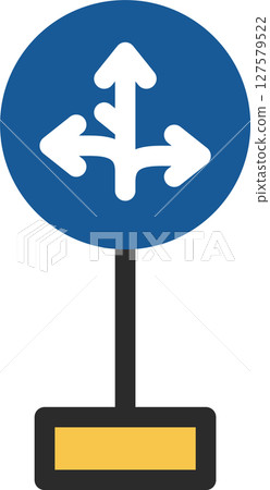 Single illustration of a mini sign with a pole: Proceeding in any direction other than the specified direction is prohibited 127579522