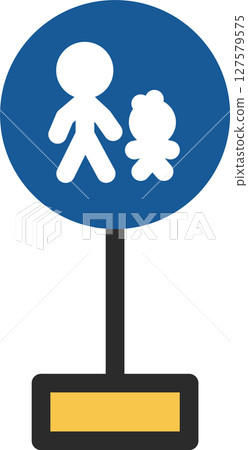 帶有桿子的迷你標誌(僅限行人使用)的單幅插圖 帶有桿子的迷你標誌(僅限行人使用)的單幅插圖 127579575