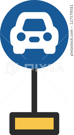 Single illustration of a mini sign with a pole for automobiles only 127579581