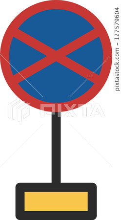 Single illustration of a mini sign with a pole: No parking 127579604