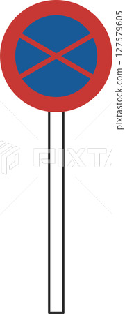 Single illustration of a simple sign with a pole: No parking Single illustration of a simple sign with a pole: No parking 127579605