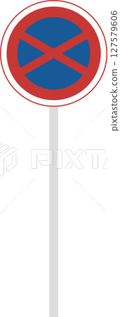 Single illustration of a sign with a pole: No parking or stopping 127579606