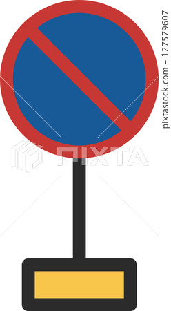 Single illustration of a mini sign with a pole: No parking Single illustration of a mini sign with a pole: No parking 127579607
