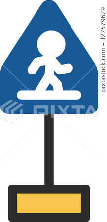 帶有桿迷你標誌的單幅插圖:人行橫道 帶有桿迷你標誌的單幅插圖:人行橫道 127579629