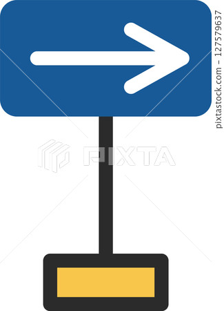 帶有桿迷你標誌的單幅插圖：單行道 127579637