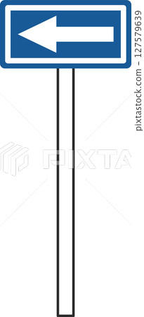 帶有桿子的簡單標誌的單一插圖:單行道 帶有桿子的簡單標誌的單一插圖:單行道 127579639