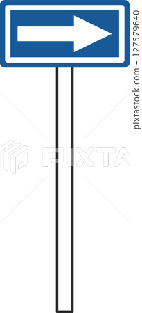 Single illustration of a simple sign with a pole: One-way Single illustration of a simple sign with a pole: One-way 127579640