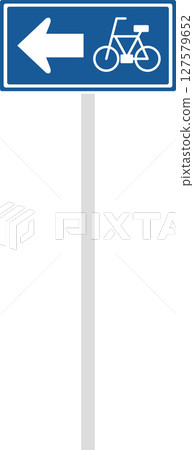 Single illustration of a sign with a pole: One-way traffic for specific small motorized bicycles and bicycles Single illustration of a sign with a pole: One-way traffic for specific small motorized bicycles and bicycles 127579652