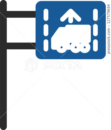 Single illustration of a mini sign with a pole: First lane designated traffic zone for towing vehicles 127579684