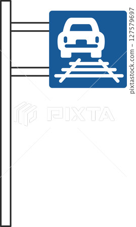 Illustration of a simple sign with a pole: Passing within the track is permitted Illustration of a simple sign with a pole: Passing within the track is permitted 127579697