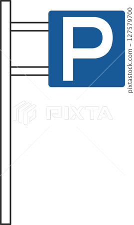 Single illustration of a simple sign with a pole: Parking allowed Single illustration of a simple sign with a pole: Parking allowed 127579700