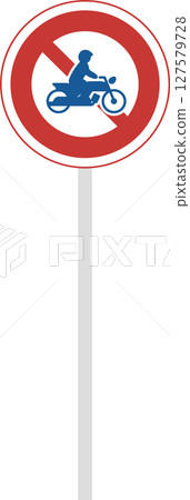 Single illustration of a sign with a pole: No entry for two-wheeled vehicles and general motorized bicycles 127579728