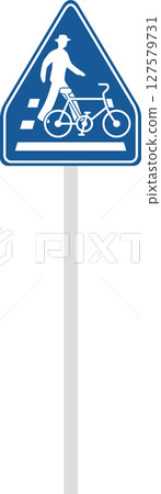 Single illustration of a sign with a pole: Pedestrian crossing/bicycle crossing 127579731