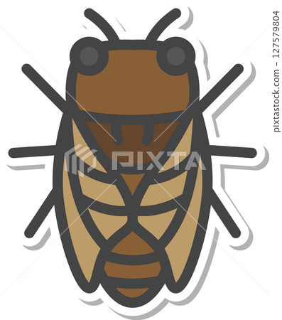 Sticker-style mini insect icon: Cicada 127579804