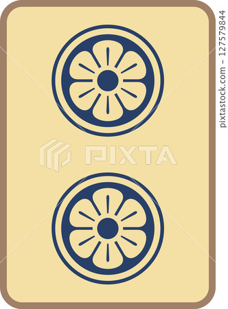 Antique style old mahjong tile icon - Two tiles 127579844