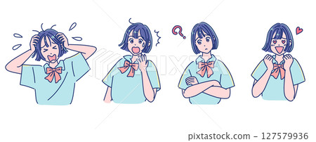 動漫風格的女孩臉部表情集 127579936