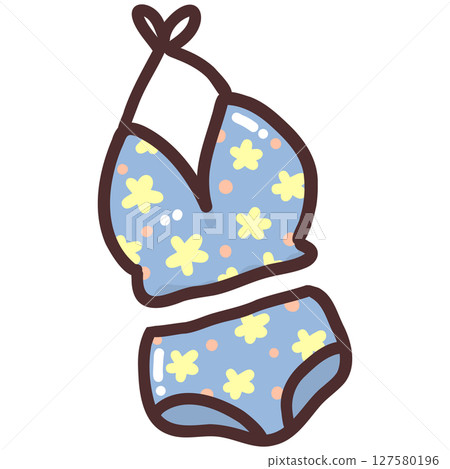 Kawaii Floral Bikini Swimsuit Illustration 127580196