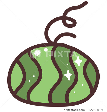 Cute Green Watermelon Doodle Illustration 127580199