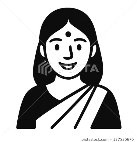 Line drawing icon of a woman wearing a sari, material, no background, illustration 127580670
