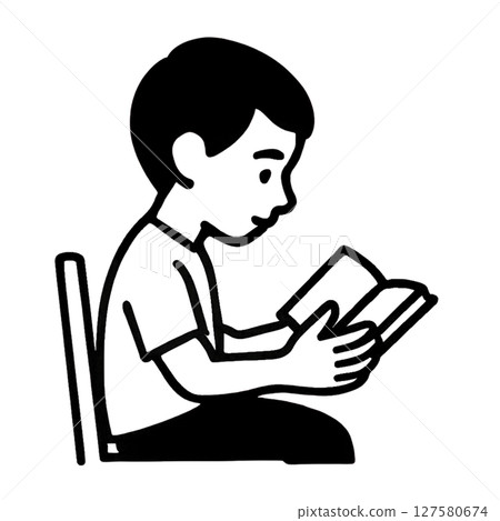 Line drawing icon of a child reading a book, material, no background, illustration 127580674