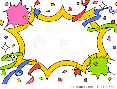 Handwritten pop frame background, spike frame, confetti, ribbon 127580778
